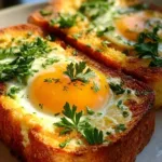 Delicious Egg and Cheese Toasts on a plate with fresh herbs