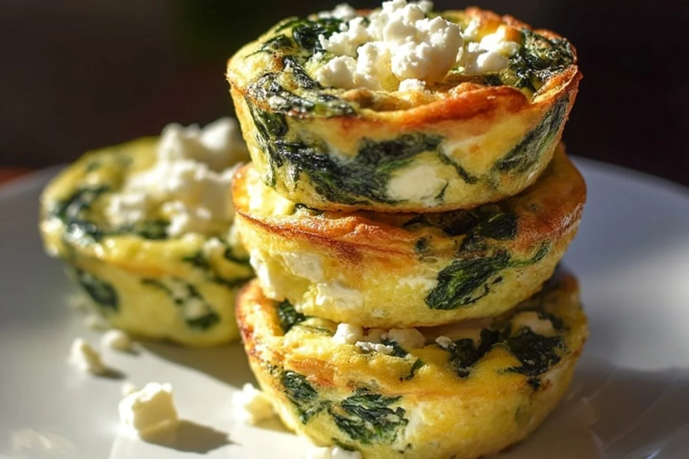 Delicious egg muffins with spinach and feta baked in a muffin tin