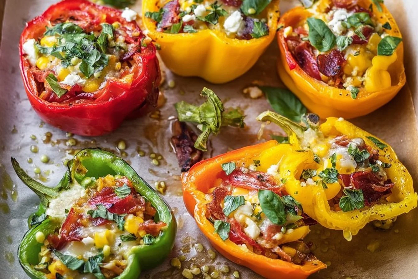 Egg stuffed breakfast peppers filled with eggs and vibrant vegetables