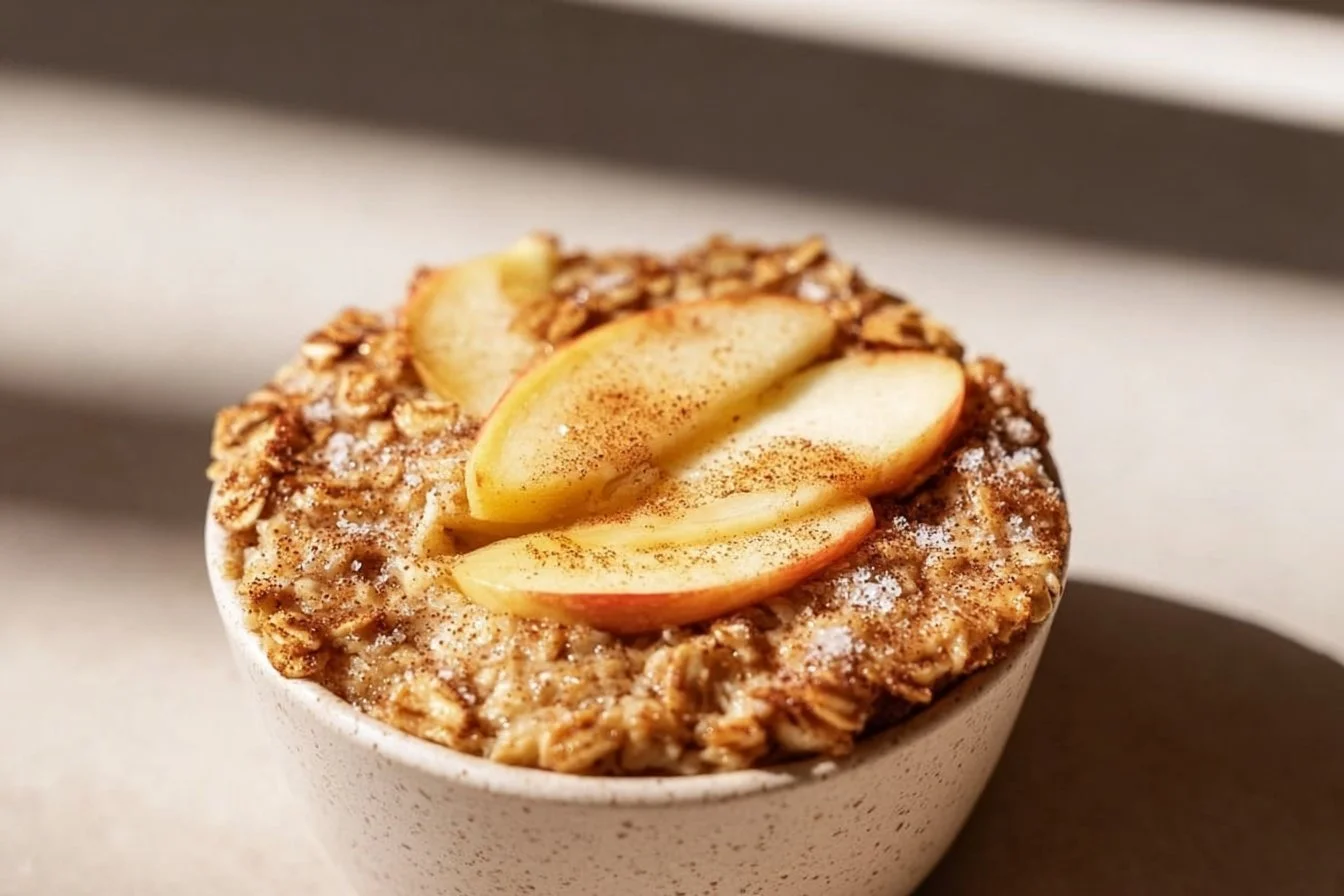 Fluffy baked apple cinnamon oatmeal cups served in a rustic dish