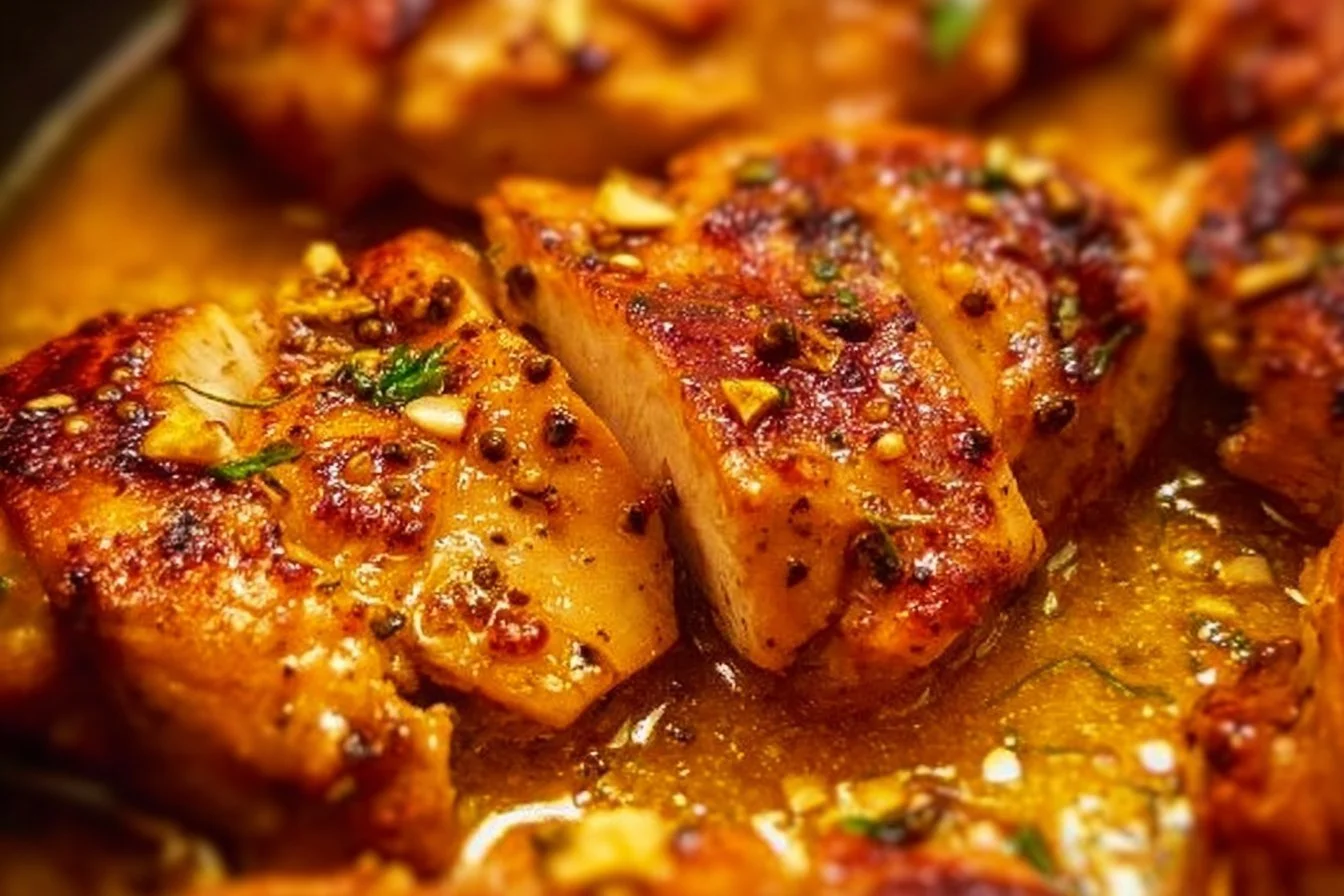 Delicious Garlic Butter Chicken garnished with herbs and served on a plate.