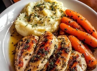 Garlic Herb Chicken with Mashed Potatoes and Glazed Carrots