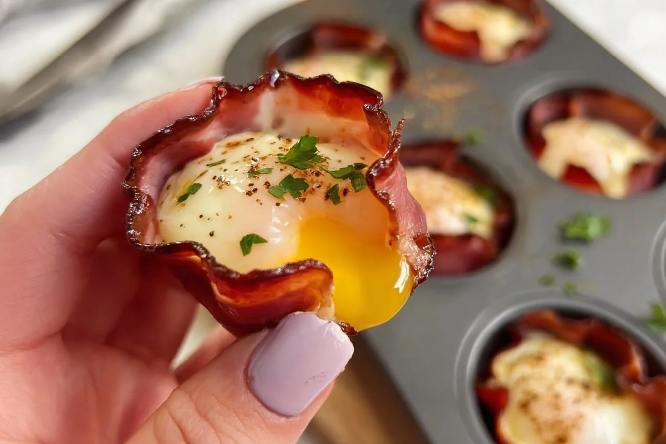 Delicious ham and cheese egg cups baked to perfection.