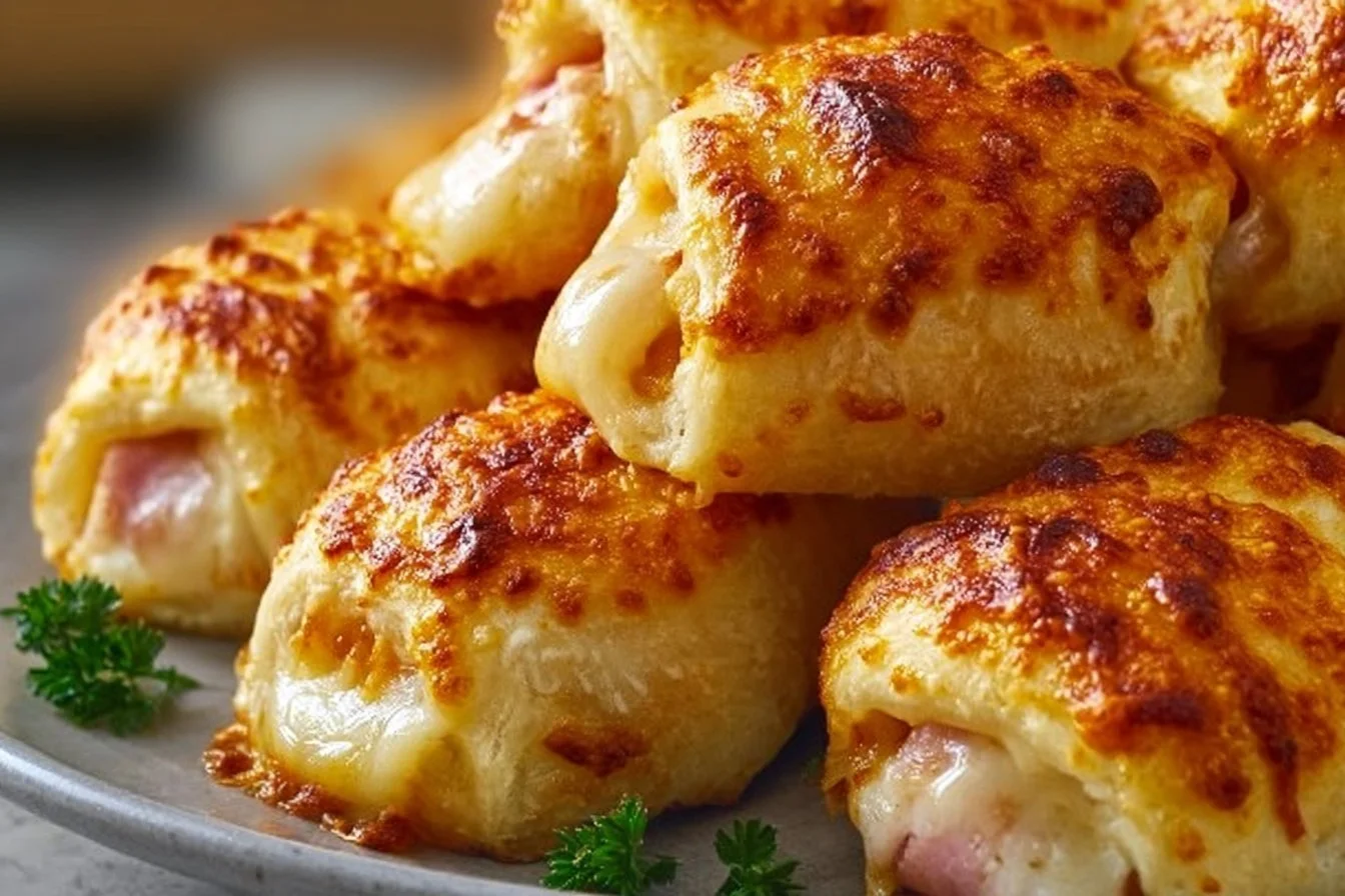 Delicious Ham & Cheese Puff Pastry Rolls baked to golden perfection.
