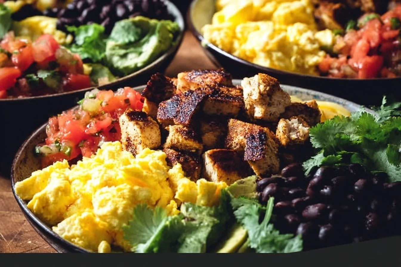 High-protein breakfast burrito bowl with fresh ingredients