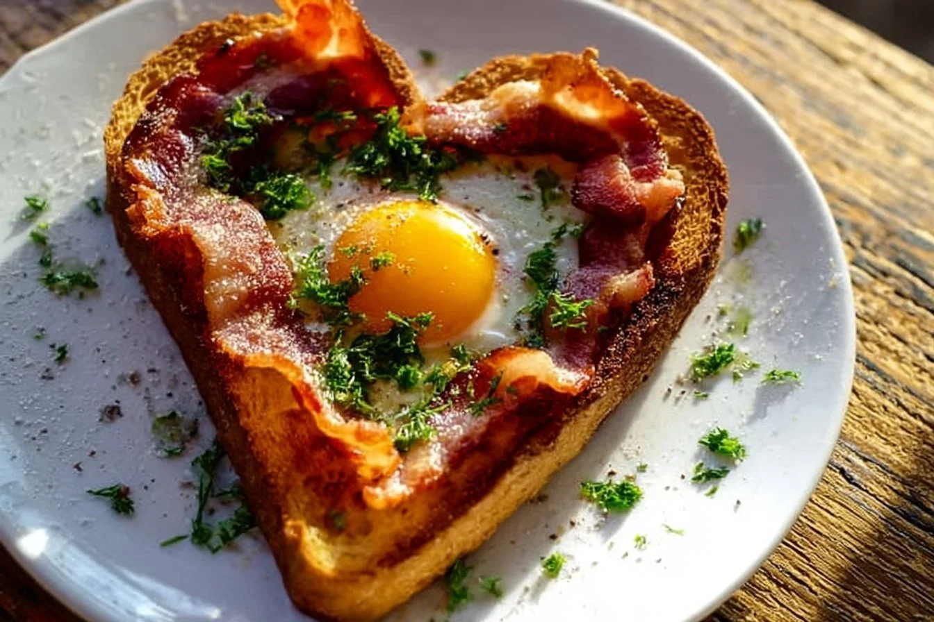 Delicious heart-shaped pancakes topped with syrup and berries