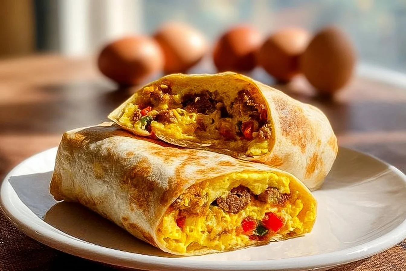 High-protein breakfast burritos ready for freezing and easy meal prep.