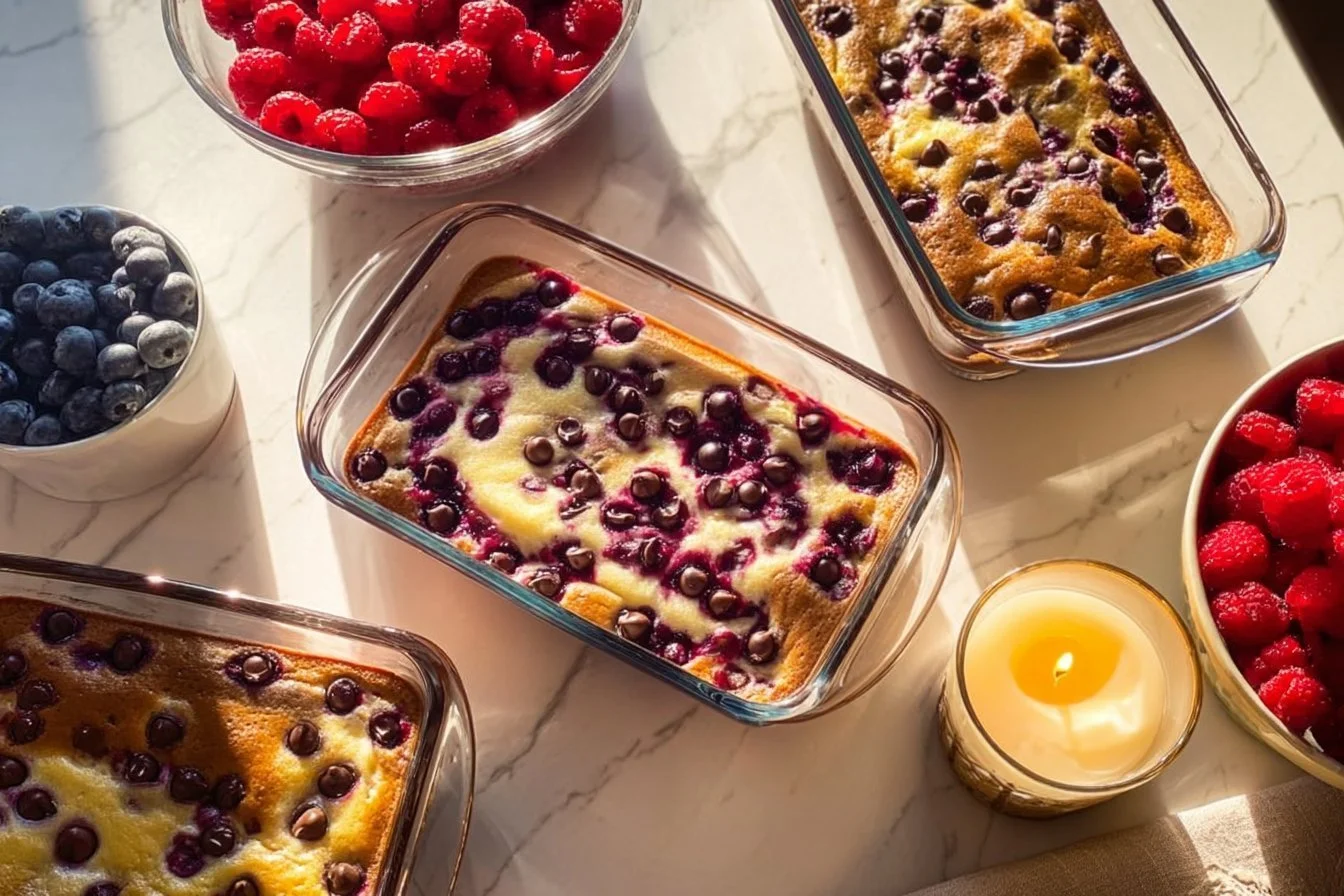 High protein pancake bowl topped with fresh fruits and nuts