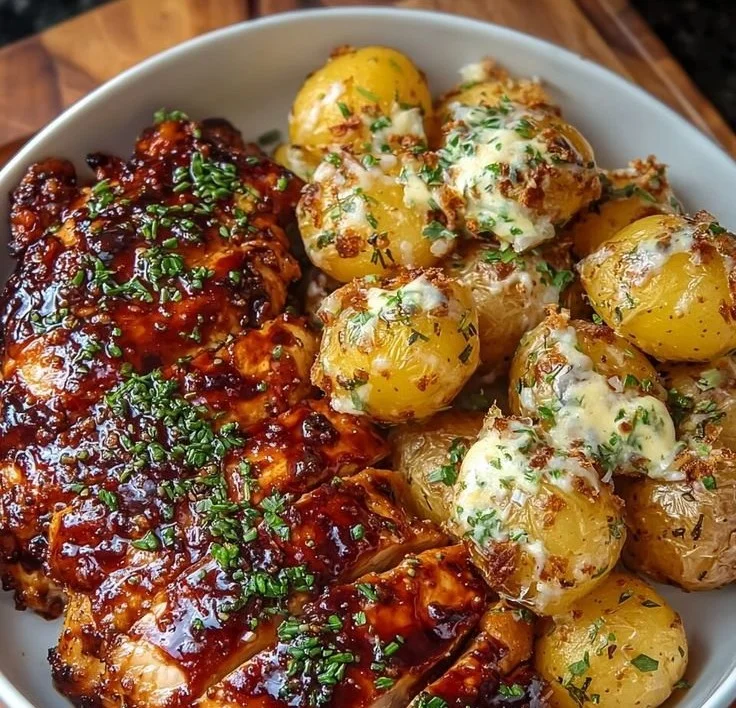 Honey BBQ Chicken with Garlic Parmesan Potatoes