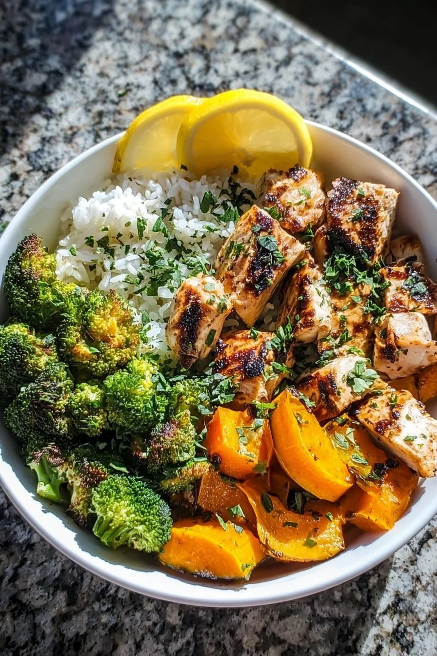 Delicious Hot Honey Chicken Bowl with vegetables and rice