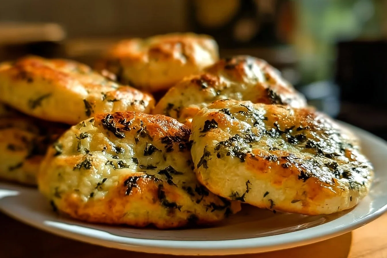 Delicious spinach cottage cheese bagels on a wooden table