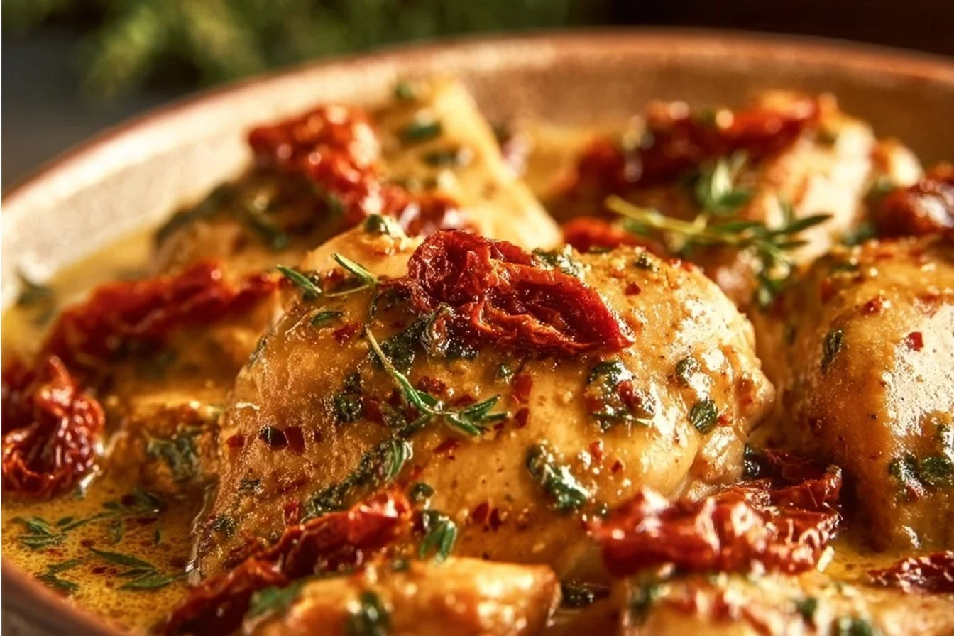 Delicious Juicy Marry Me Chicken served on a plate with herbs and sauce
