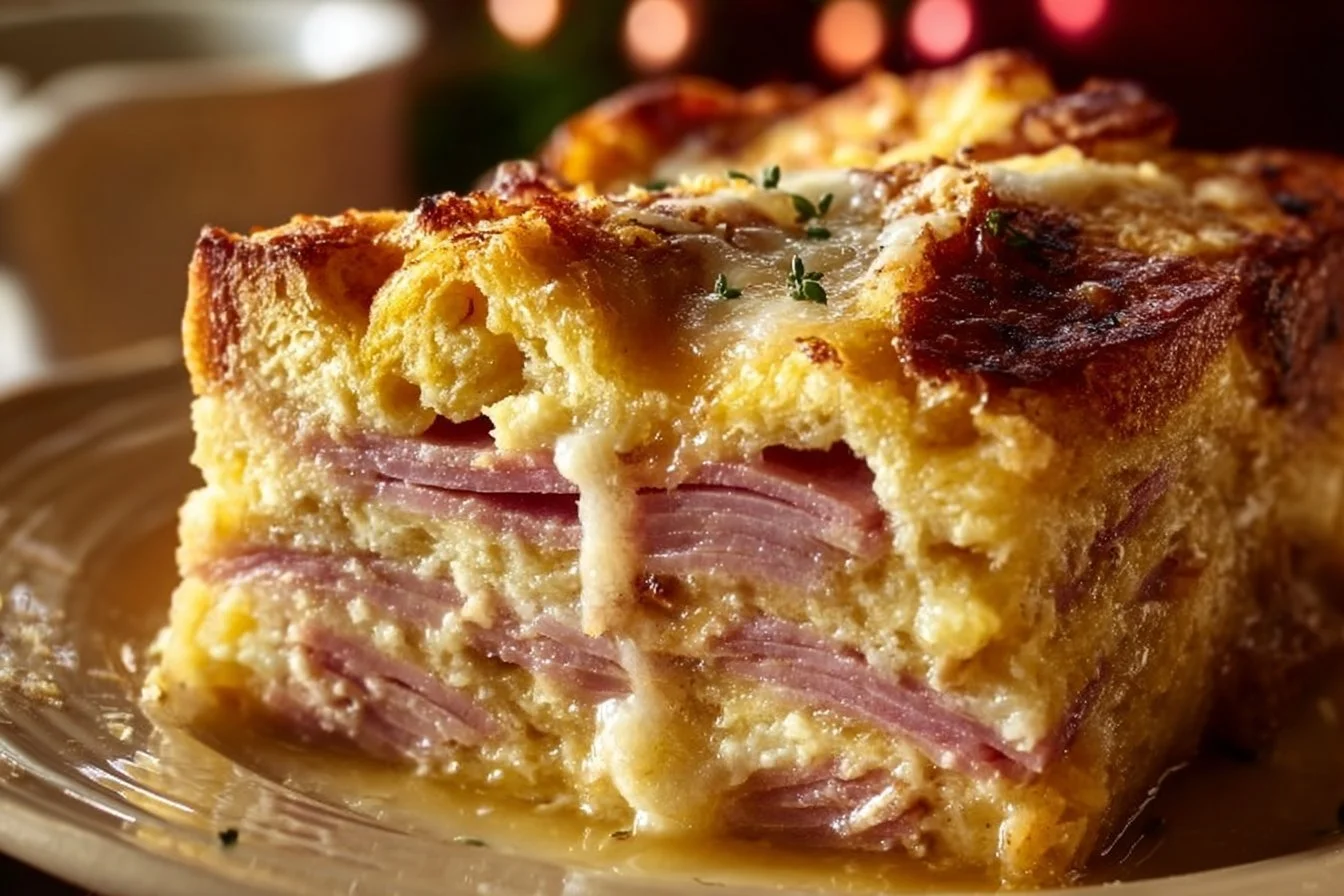 Monte Cristo Breakfast Casserole breakfast casserole Monte Cristo breakfast casserole with ham, cheese, and egg layers
