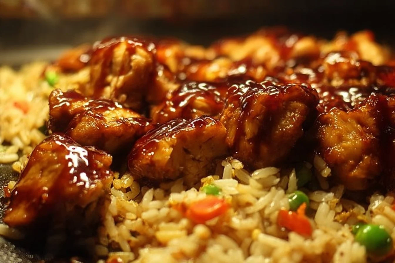 One-Pan Bold Honey BBQ Chicken Rice BBQ chicken One-Pan Bold Honey BBQ Chicken Rice dish with vibrant ingredients.