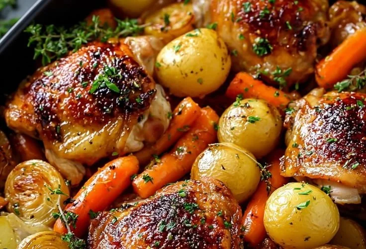 One-Pan Roasted Chicken Thighs with Carrots and Potatoes roasted chicken One-Pan Roasted Chicken Thighs with Carrots and Potatoes