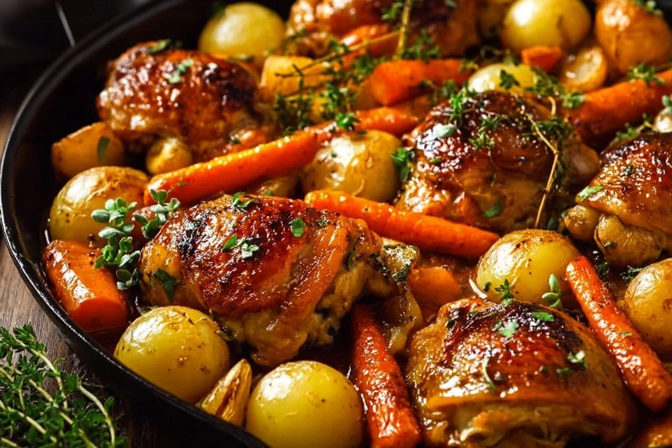 One-Pan Roasted Chicken Thighs with Carrots and Potatoes roasted chicken One-Pan Roasted Chicken Thighs with Carrots and Potatoes