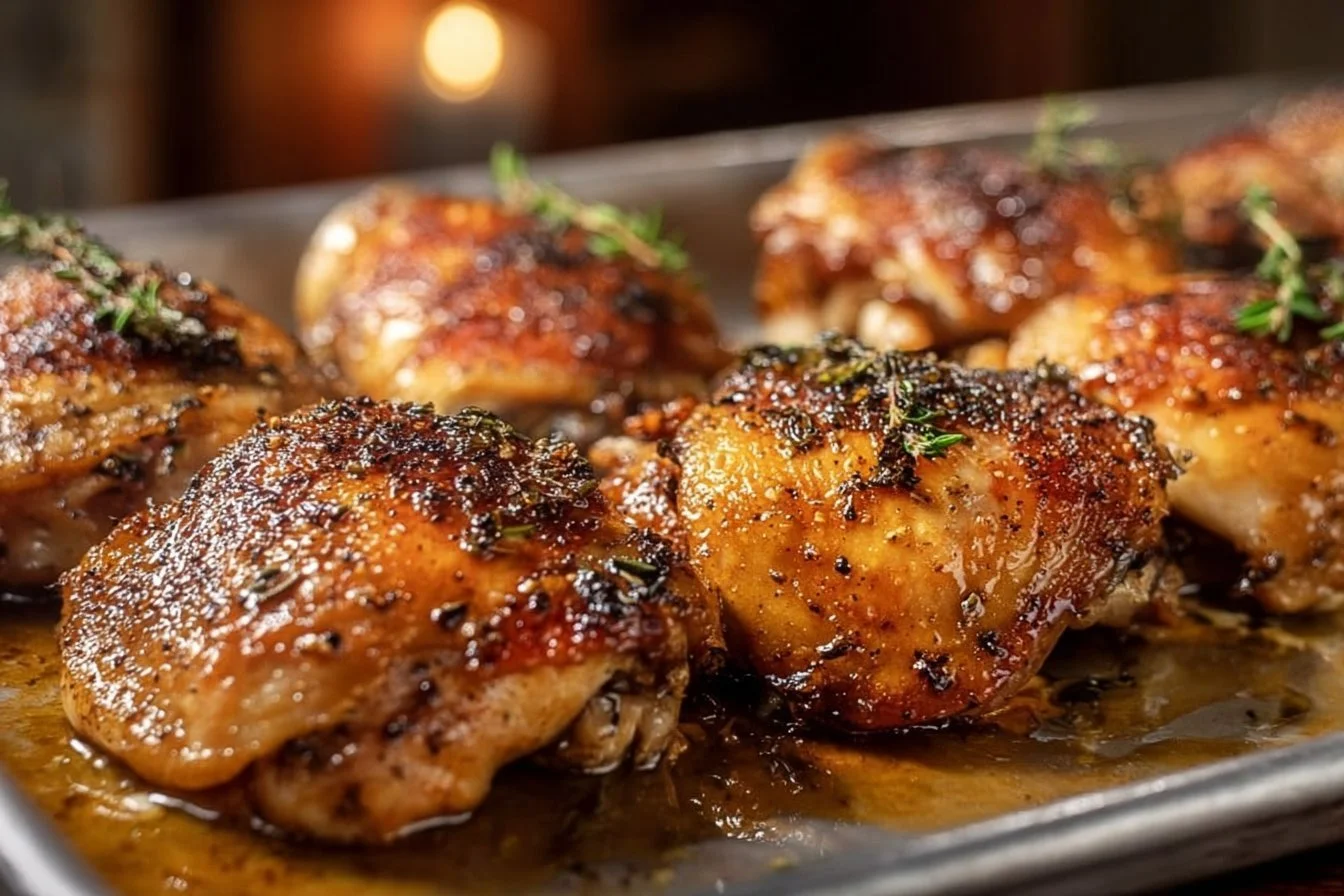 Oven-baked bone-in chicken thighs seasoned to perfection