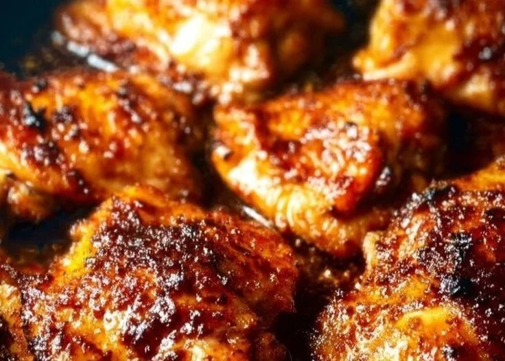 Oven-baked boneless skinless chicken thighs served on a plate