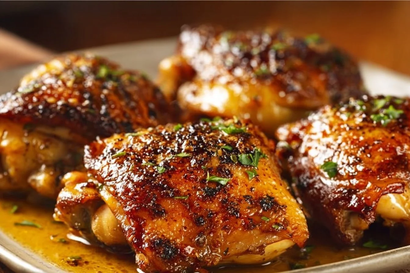 Oven-Roasted Chicken Thighs oven-roasted chicken Juicy oven-roasted chicken thighs served with herbs and spices