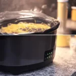 Delicious overnight slow cooker breakfast casserole ready to serve.