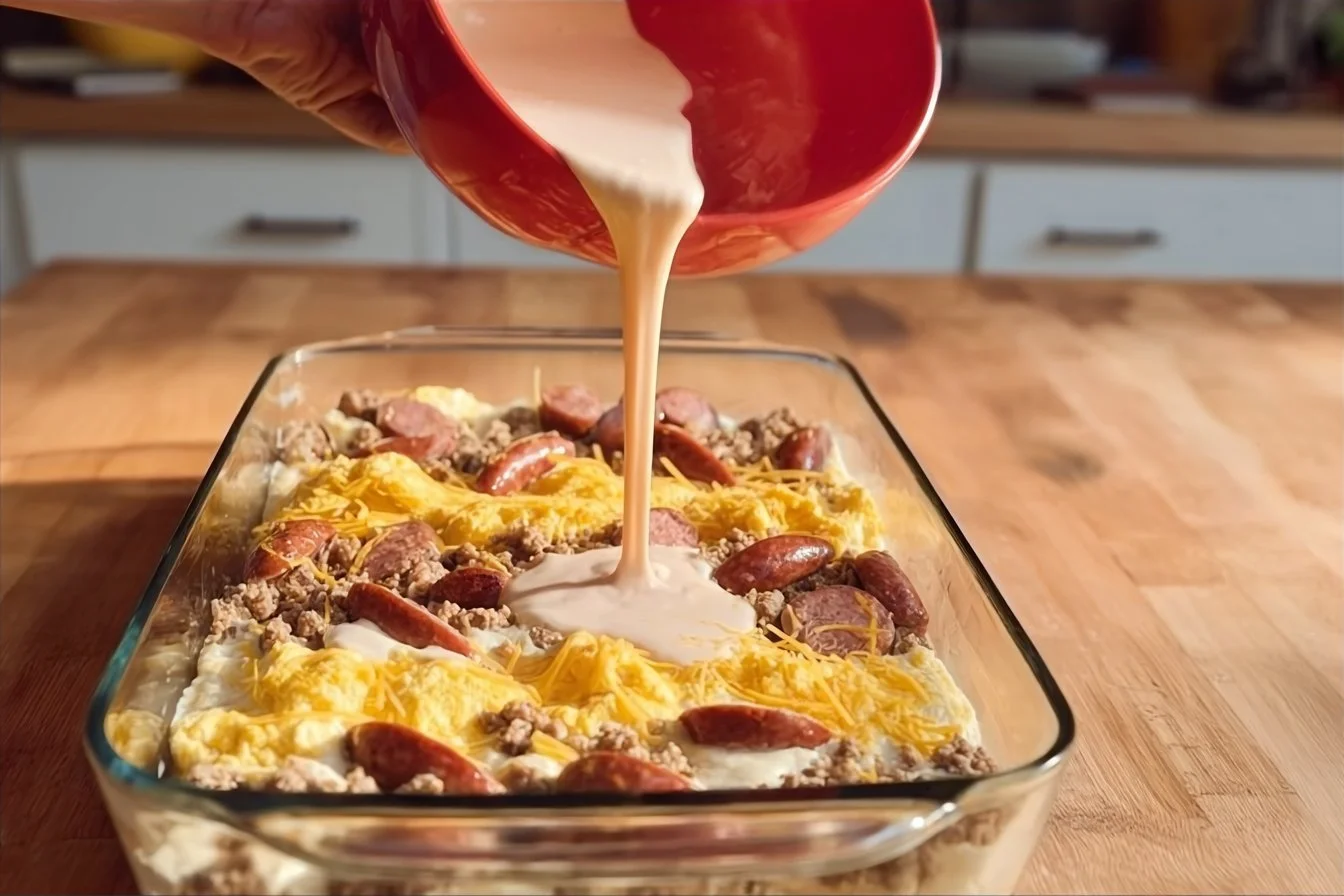 Pancake Breakfast Casserole pancake casserole Delicious pancake breakfast casserole served in a baking dish.