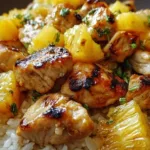 Delicious Pineapple Chicken and Rice served on a plate with fresh herbs.