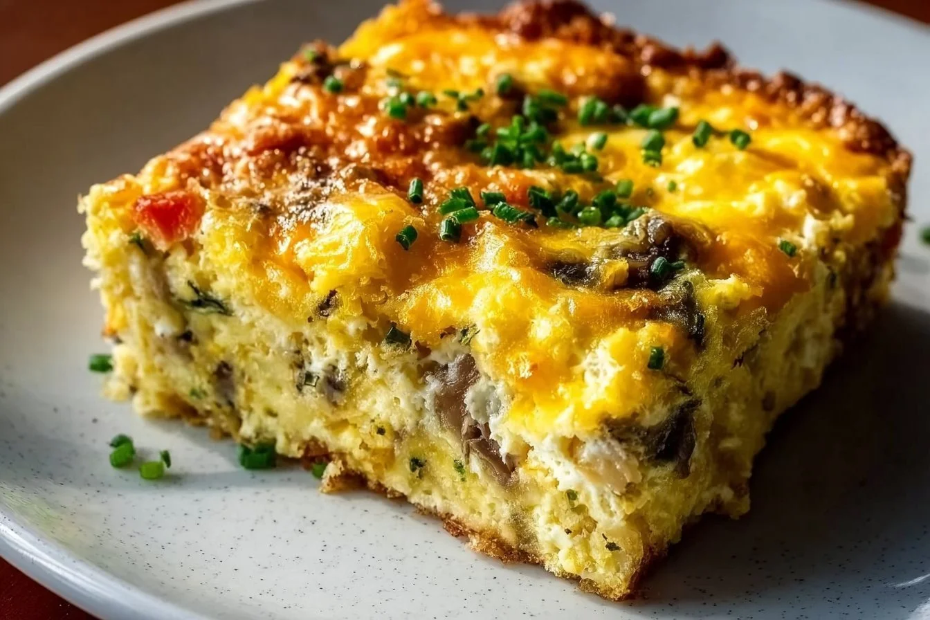 Pioneer Woman's hearty breakfast casserole with eggs, cheese, and vegetables
