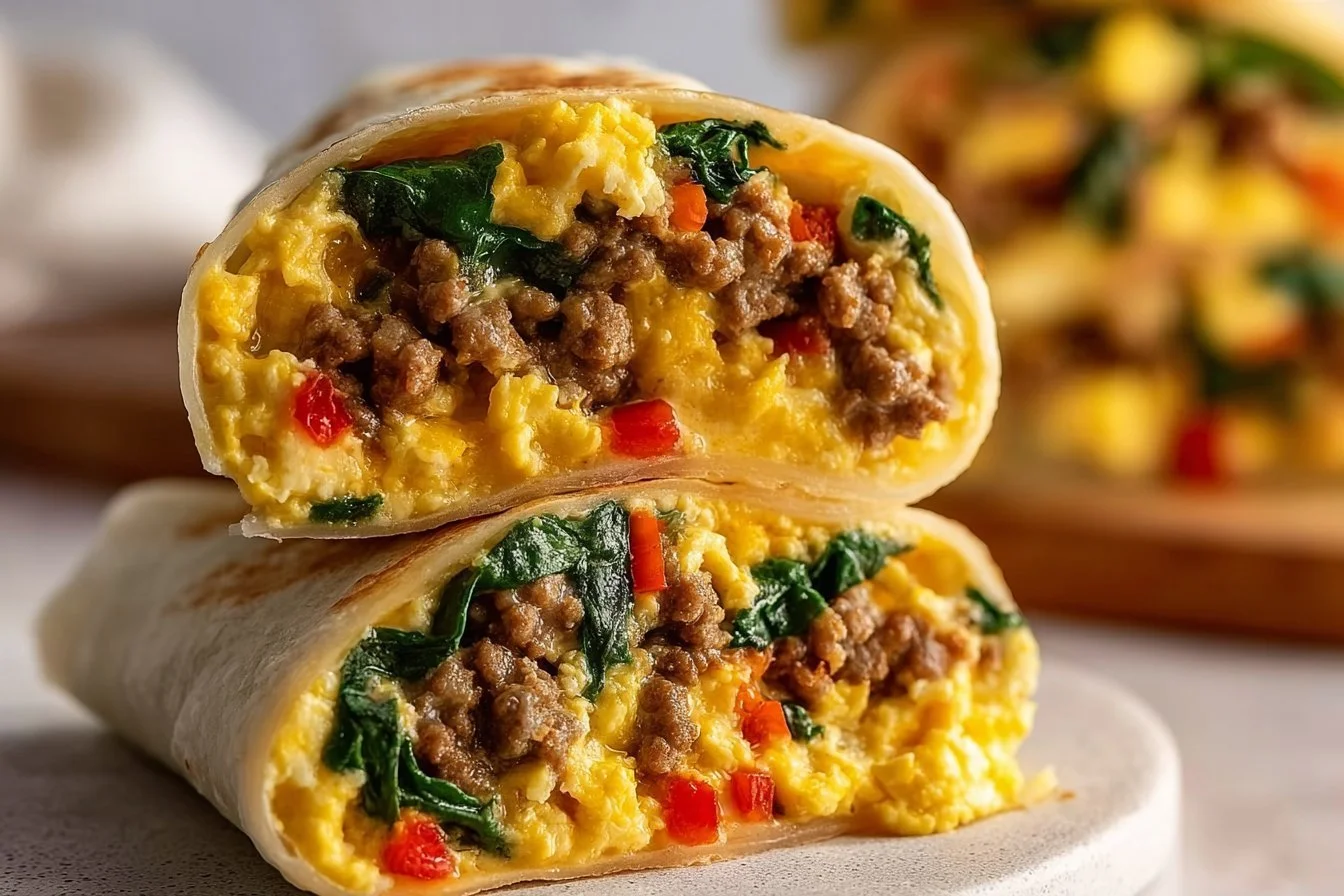 Delicious protein breakfast burritos filled with eggs, beans, and veggies