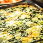 Quick spinach egg casserole fresh out of the oven served in a dish
