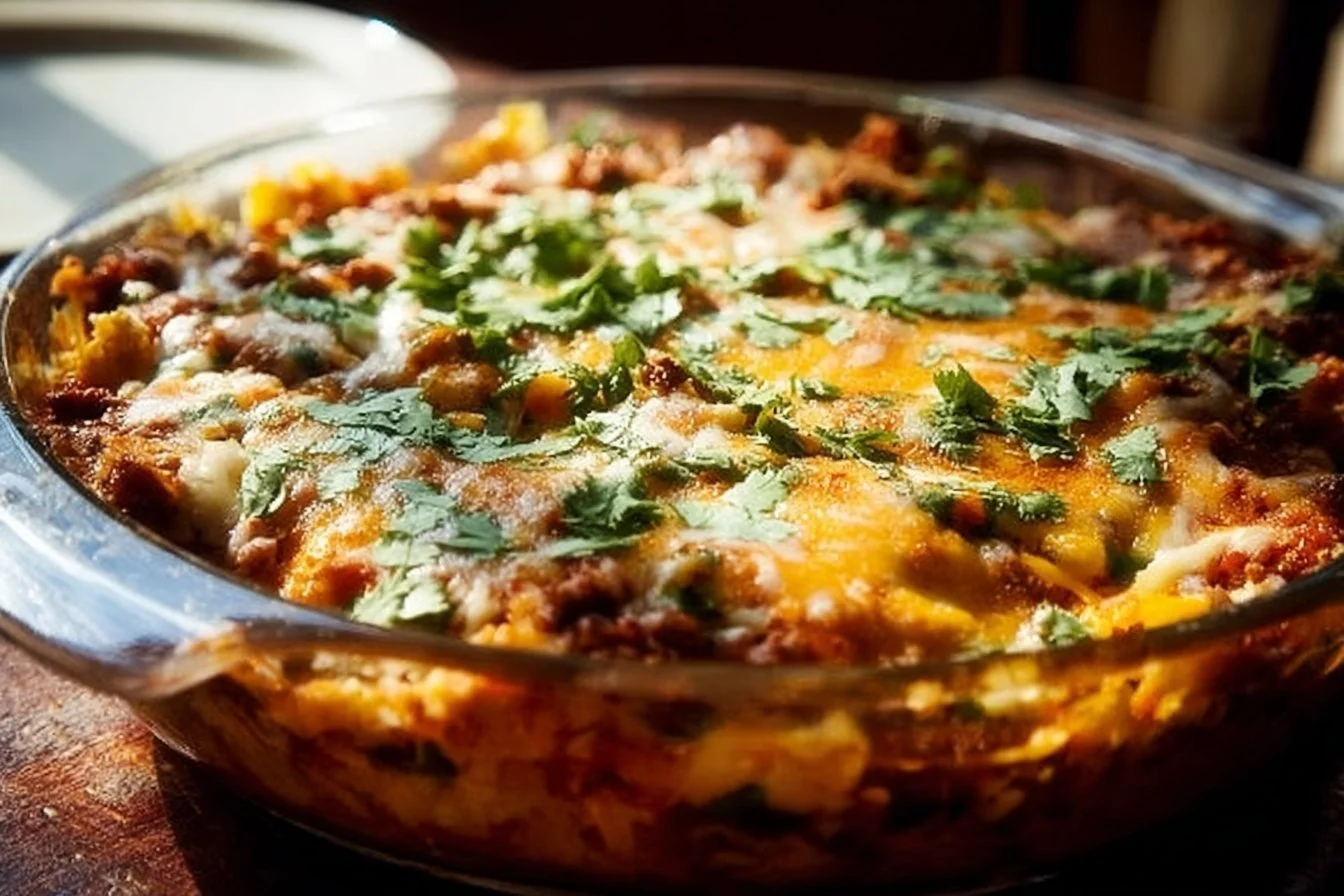 Ranch-Style Eggs Breakfast Casserole with eggs, cheese, and vegetables