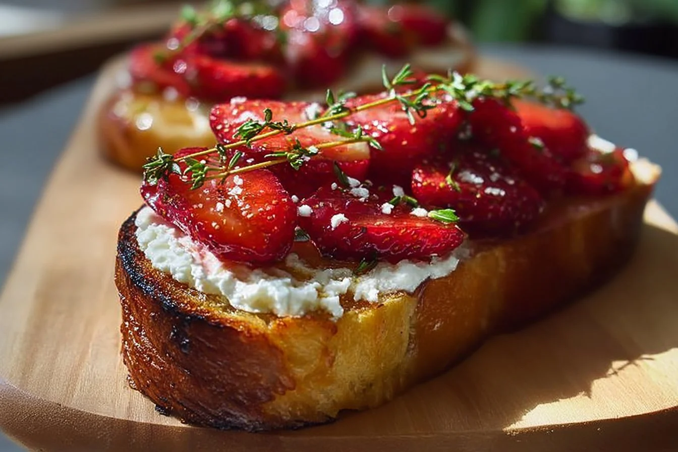Roasted Strawberry Whipped Ricotta Toast strawberry ricotta toast Roasted strawberry whipped ricotta toast topped with fresh strawberries