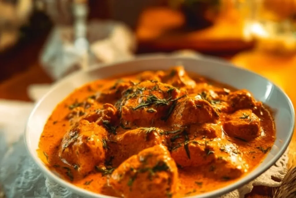 Delicious Rustic Hungarian Paprika Chicken simmered in creamy tomato sauce