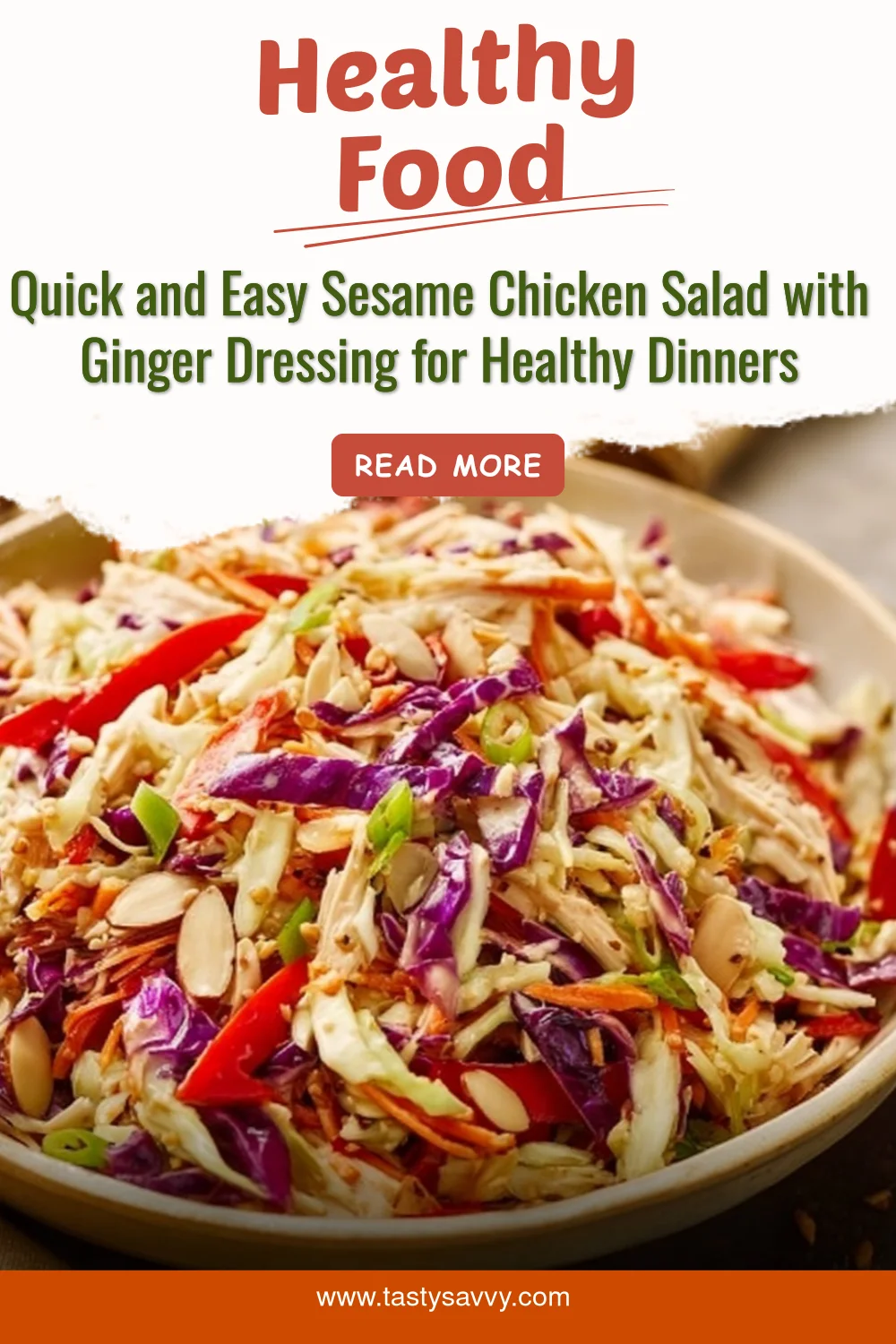 Sesame Chicken Coleslaw Salad with Ginger Dressing
