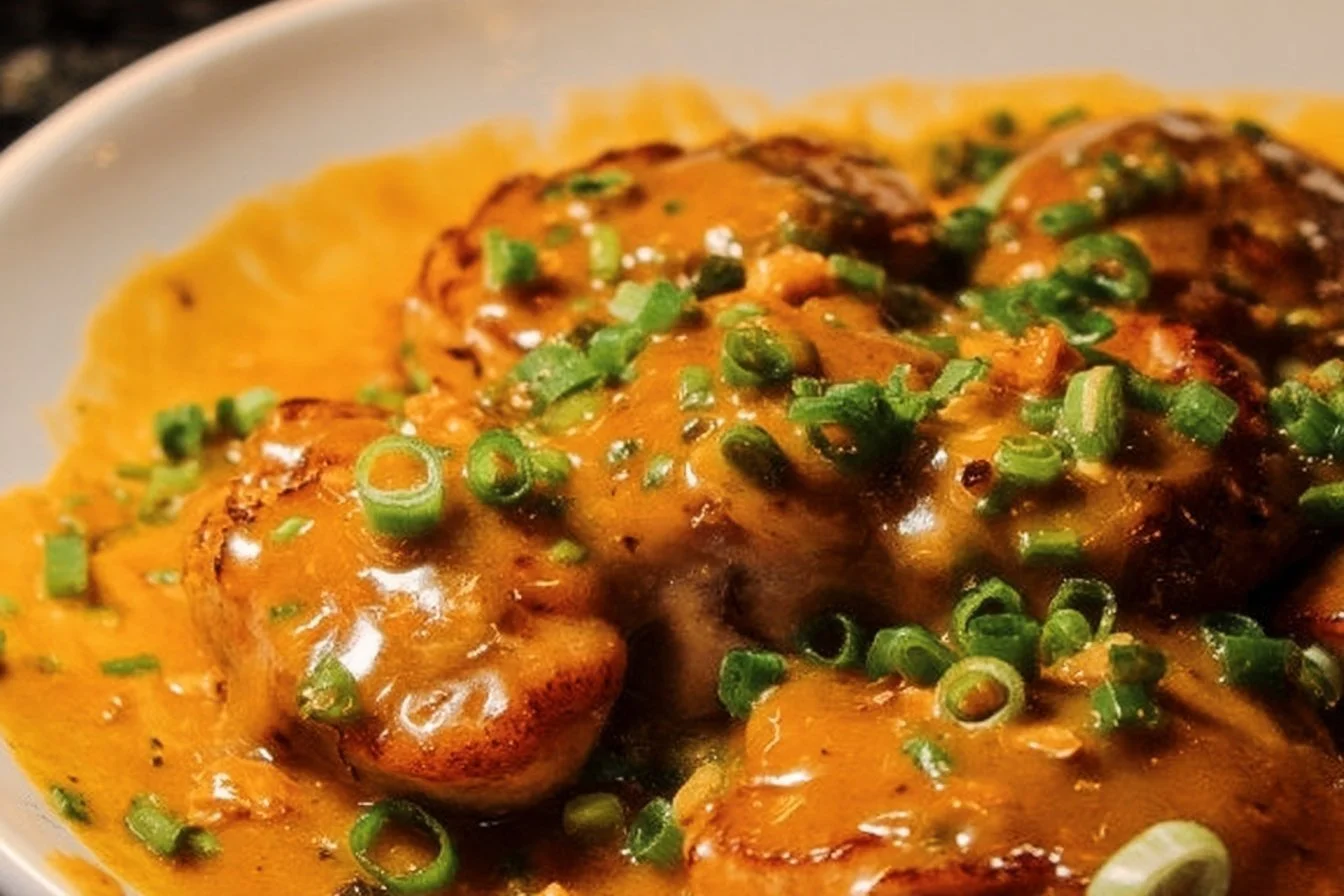 Skillet Bang Bang Chicken Thighs Bang Bang Chicken Skillet Bang Bang Chicken Thighs served with fresh herbs and sauce
