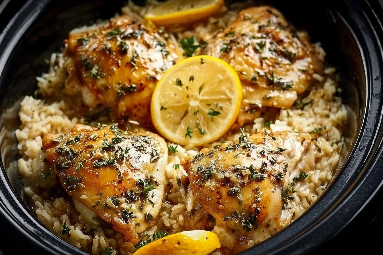 Slow Cooker Lemon Herb Chicken and Rice