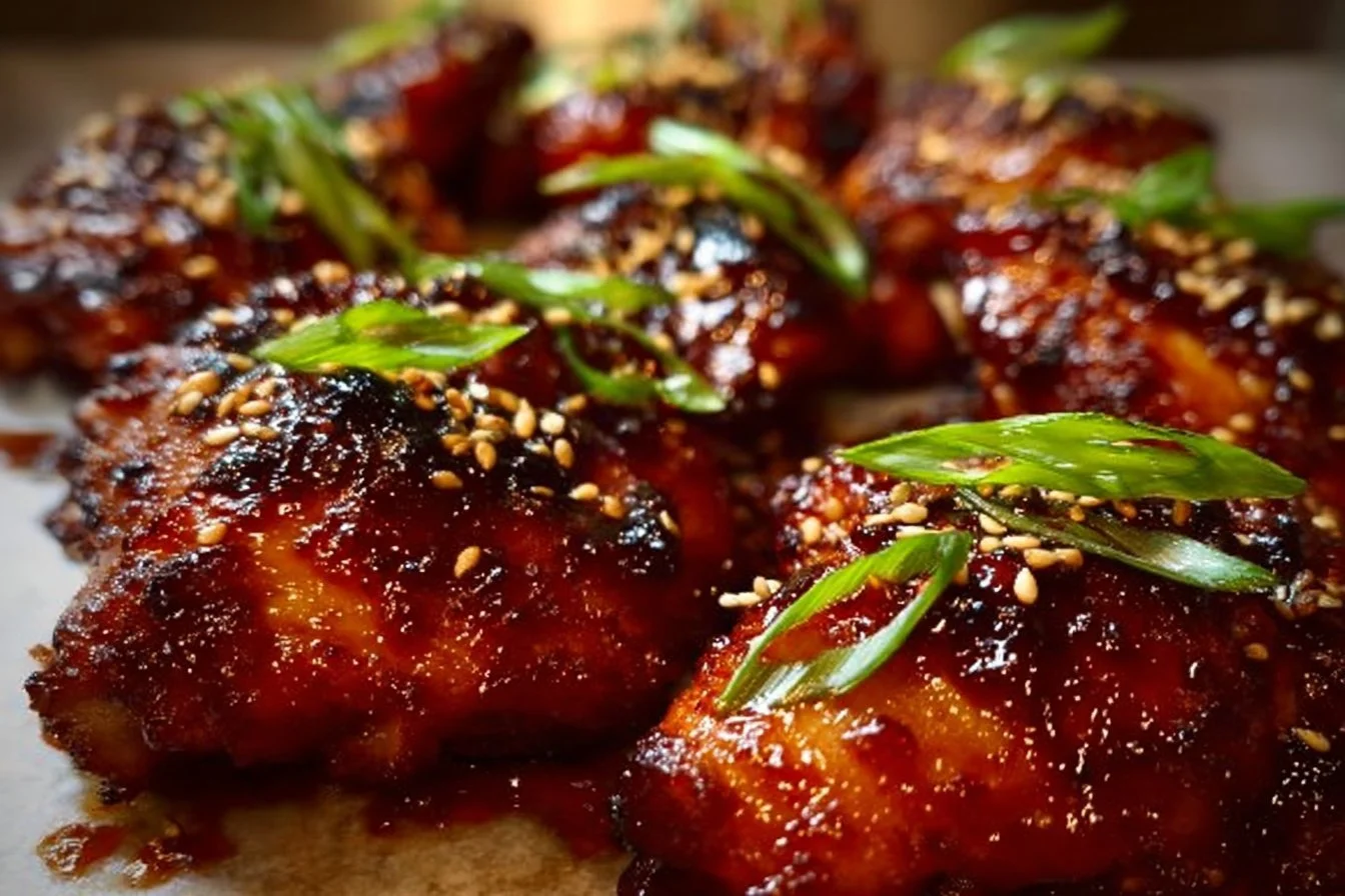 Spicy Korean Chicken Thighs Korean Chicken Spicy Korean Chicken Thighs garnished with sesame seeds and green onions