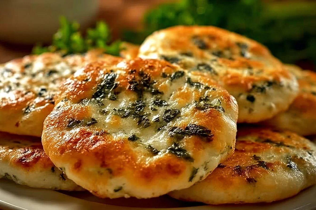 Spinach Cottage Cheese Flatbreads Spinach Cottage Cheese Flatbreads Savory Spinach Cottage Cheese Flatbreads garnished with fresh herbs