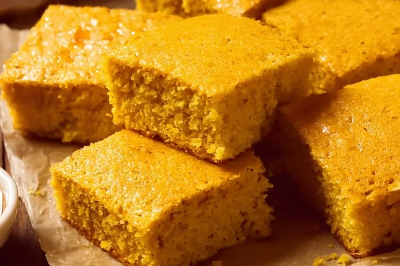 Delicious slice of sweet potato cornbread with butter on top
