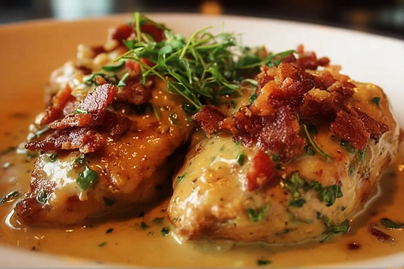 Texas Roadhouse Smothered Chicken topped with rich ingredients for a flavorful meal