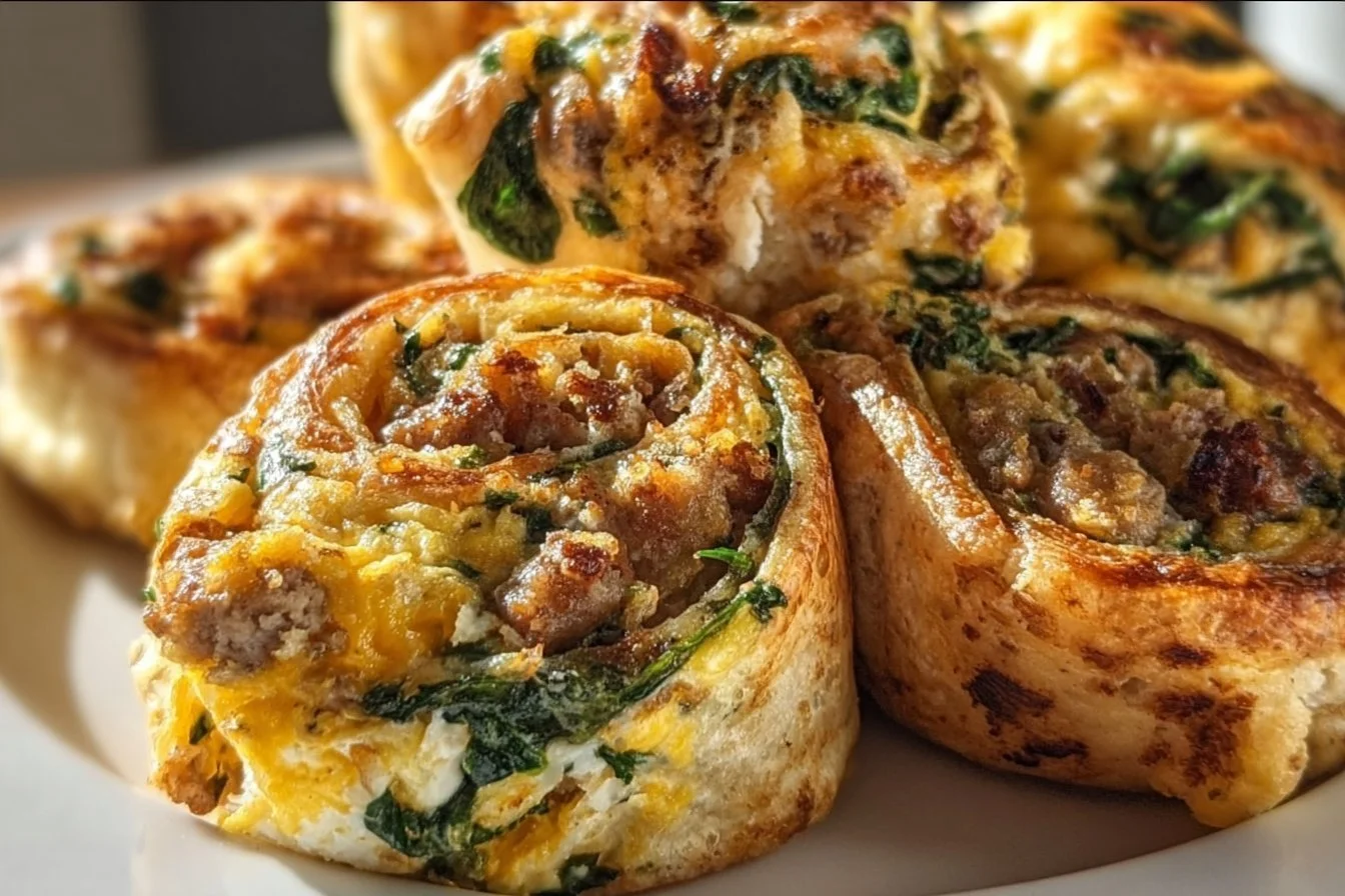 20-minute egg sausage and cheese breakfast rolls on a plate