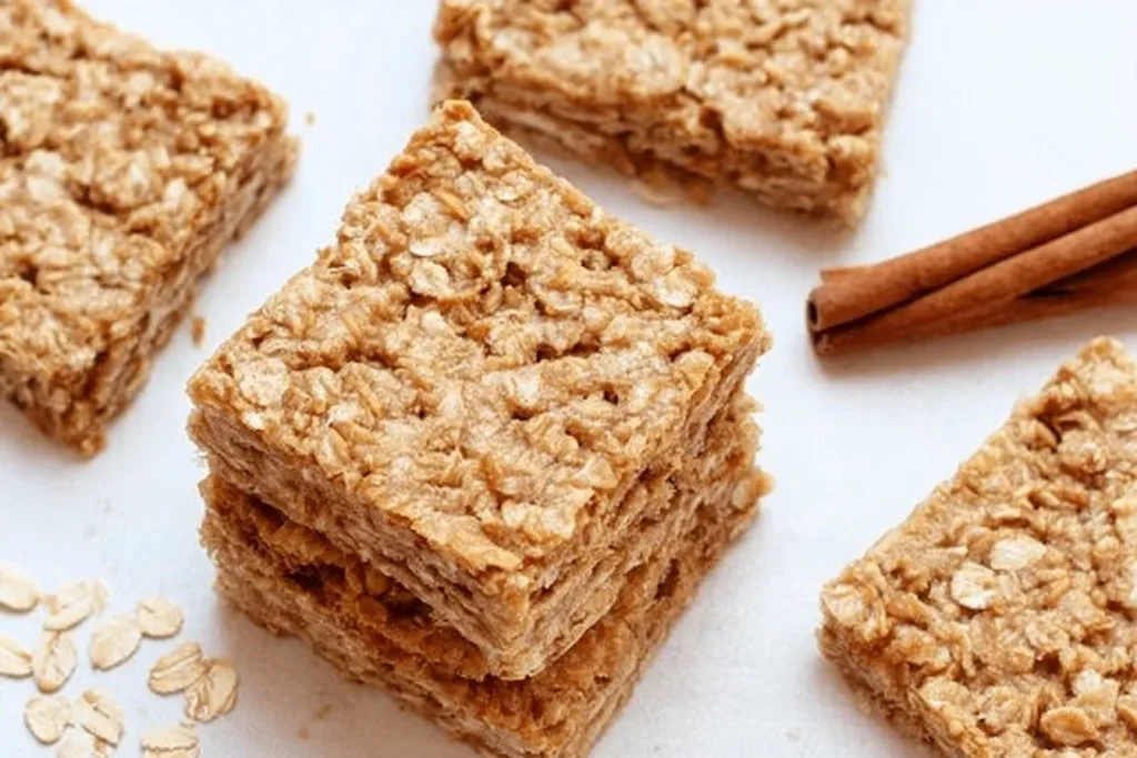 Delicious 3 Ingredient Apple Cinnamon Oatmeal Bars on a wooden table