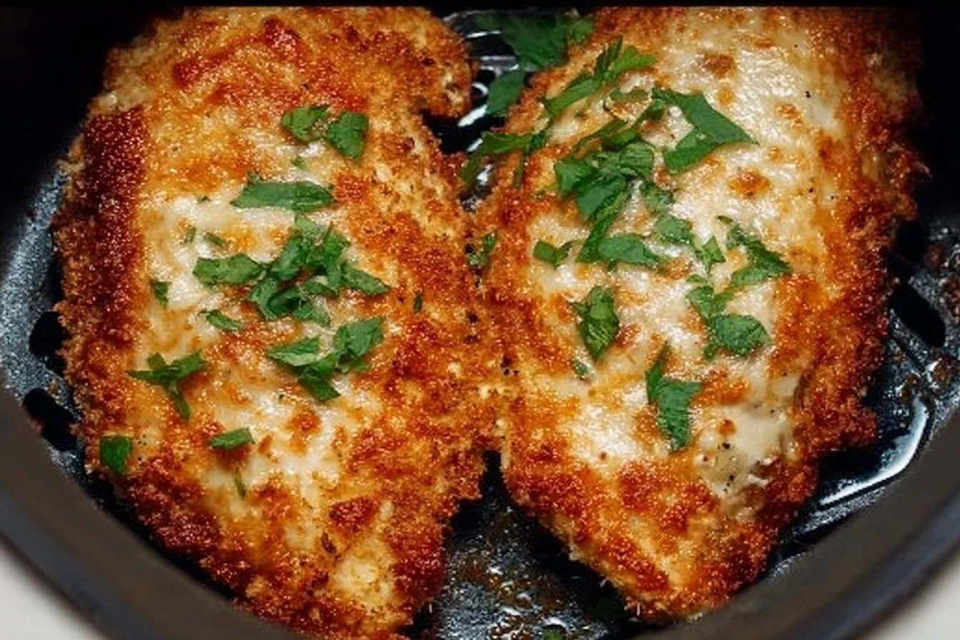 Air Fryer Chicken Parmesan chicken parmesan Delicious Air Fryer Chicken Parmesan served with pasta and fresh herbs