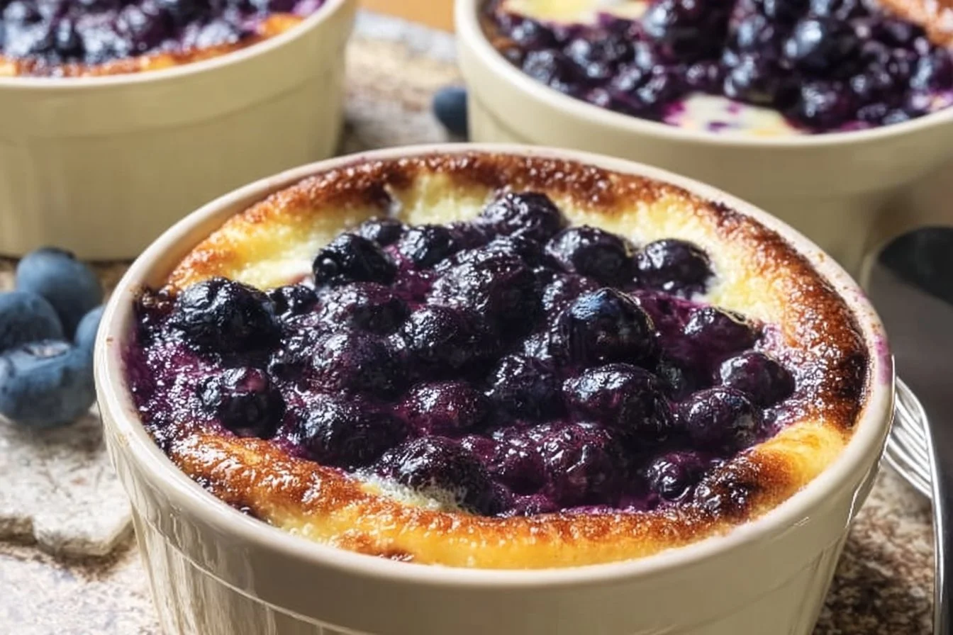 Baked blueberry cottage cheese bowls topped with fresh blueberries