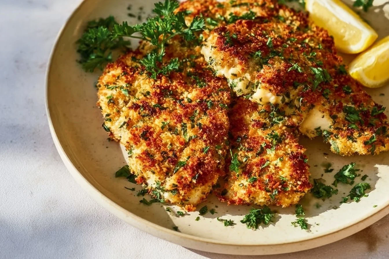 Baked Parmesan-Crusted Chicken Breasts Parmesan-Crusted Chicken Baked Parmesan-Crusted Chicken Breasts on a plate