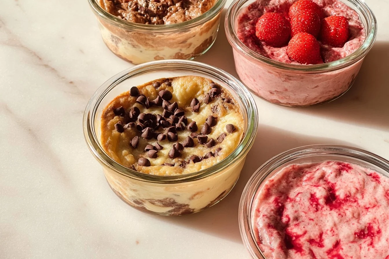 Baked Protein Pancake Bowls protein pancake Baked protein pancake bowls topped with fresh fruits and nuts