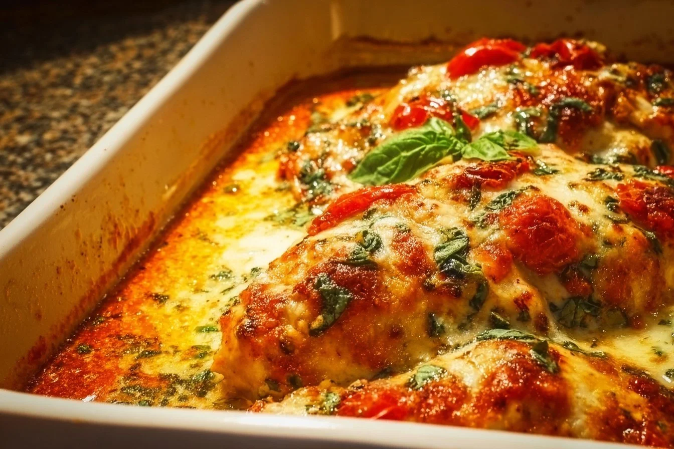 Delicious Baked Ricotta Chicken served with fresh herbs