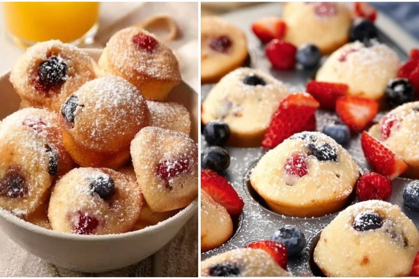 Delicious berry protein pancake bites on a plate ready to eat