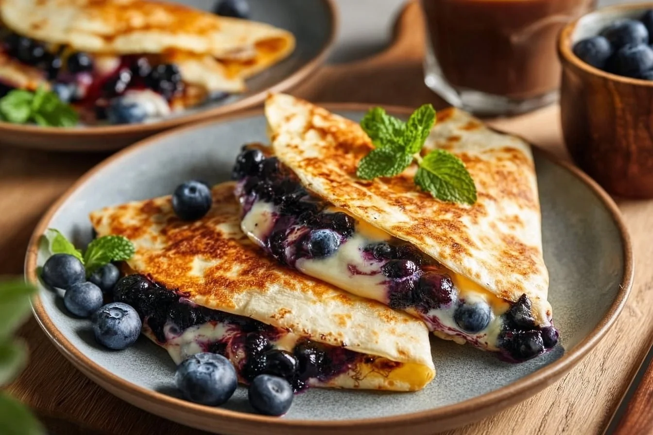 Delicious blueberry quesadilla ready to be served for breakfast