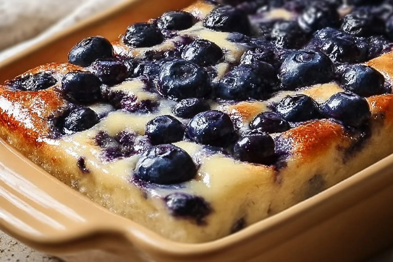 Blueberry cottage cheese breakfast bake fresh from the oven.