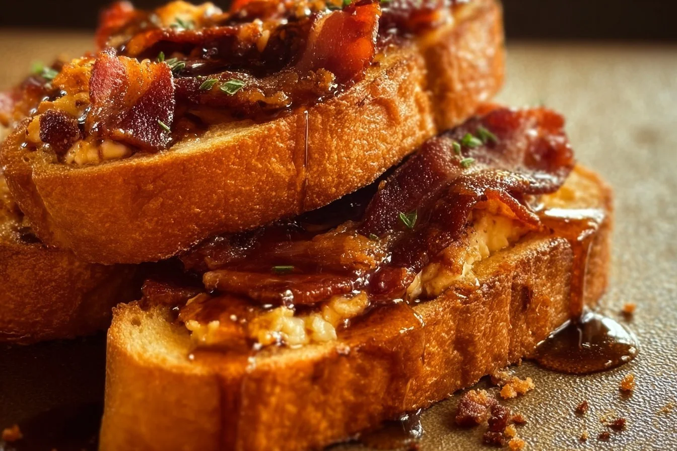 Bourbon Maple Bacon Stuffed Toast Bourbon Maple Bacon Delicious Bourbon Maple Bacon Stuffed Toast ready to be served.